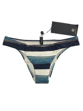Vix Ivory & Emerald Striped Bikini Bottom With Gold Logo